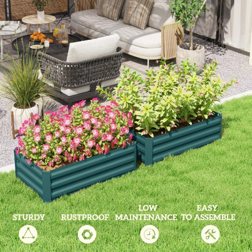 Outsunny Set of 2 Raised Garden Bed, Outdoor Planter Box with Galvanised Steel Frame for Growing Vegetables, Flowers and Herbs, 100 x 60 x 30cm, Green