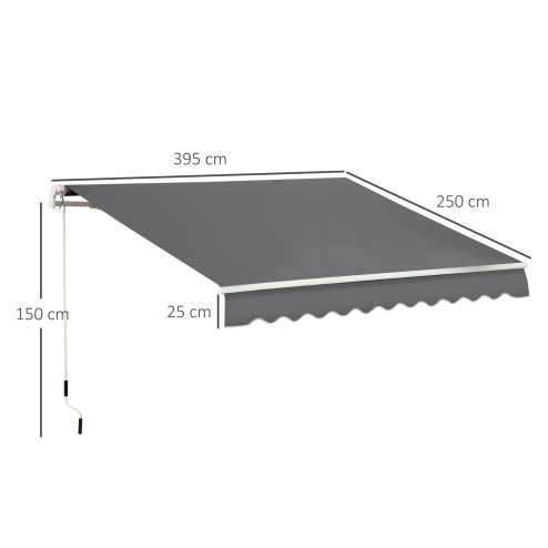 Outsunny 4x2.5m Retractable Manual Awning Window Door Sun Shade Canopy with Fittings and Crank Handle