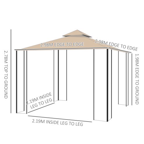 Outsunny 3 m x 3 m Garden Gazebo, Double Roof Outdoor Gazebo Canopy Shelter with Netting, Solid Steel Frame for Garden, Lawn, Backyard and Deck