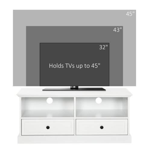 HOMCOM Modern TV Unit Cabinet for TVs up to 45 Inches, TV Stand with Drawers, Open Shelves, Cable Holes for Living Room, White
