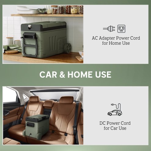 Outsunny 33L Camping Fridge Freezer Dual Zone, Portable Car Fridge 12V/24V DC & 100-240V AC, Electric Cool Box -20°C-20°C with Wheels and LED Light, for Travel, RV, Road Trip, Picnic [Energy Class E]