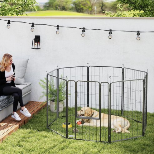 PawHut Dog Pen, 8 Panel Puppy Pen, Steel Dog Playpen, for Large Breeds, 100cm Tall, Black