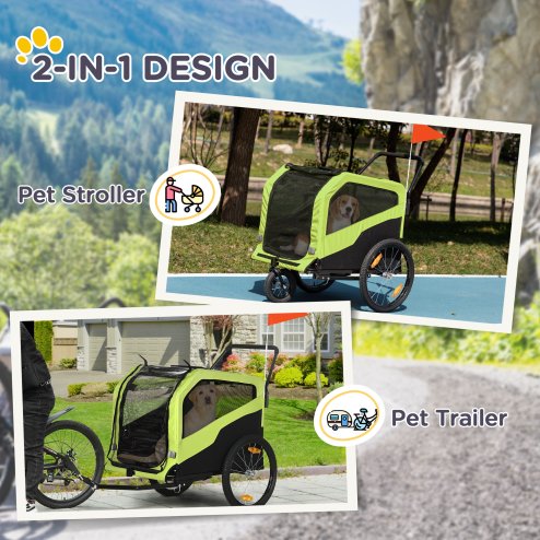 PawHut Dog Bike Trailer, 2 in 1 Dog Stroller for Large Dogs with Hitch, Quick-release 20
