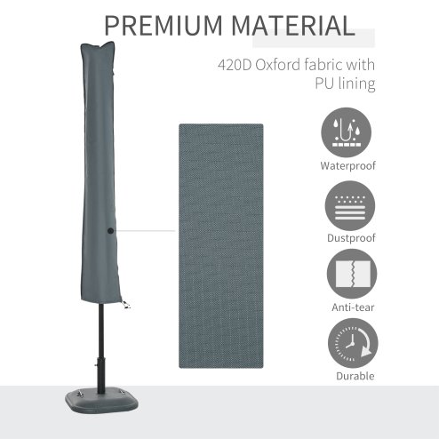 Outsunny Parasol Cover, Cantilever Umbrella Cover for 2-3.5 m Parasols, 420D Oxford Fabric Banana Umbrella Protector with Zipper for Outdoor Garden, Patio, Grey