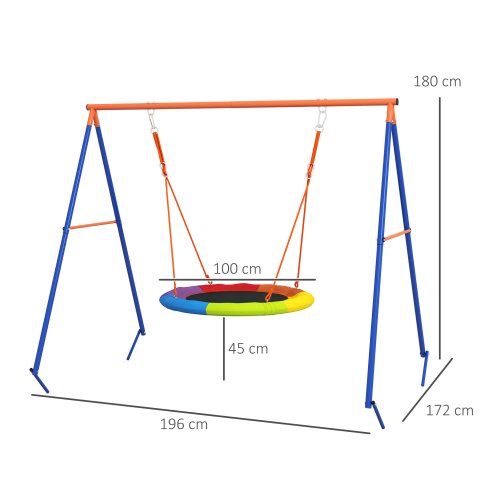 Outsunny Kids Swing Set, Garden Nest Swing with A-Frame Structure,for Outdoor Use - Multicoloured