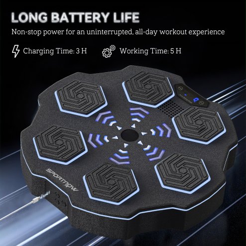 SPORTNOW Music Boxing Machine, Smart Bluetooth Boxing Machine Wall Mounted with 9 Speeds & Modes, LED Lights, Punching Pad for Adults, Black