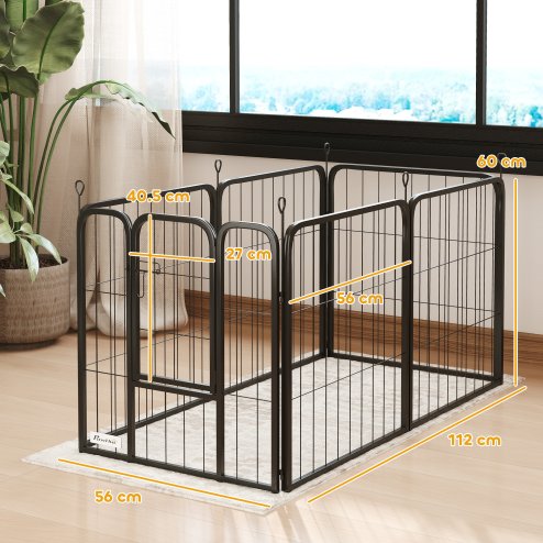 PawHut Dog Pen, 6 Panel Puppy Pen, Steel Dog Playpen, for Small Breeds, 60cm Tall, Black