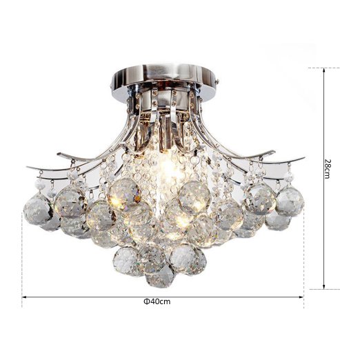 HOMCOM Crystal Chandeliers, K9 Droplets Ceiling Light with 3 E14 Bulb Base, Pendant Lights for Living Room, Bedroom, Dining Room, Hallway, Kitchen