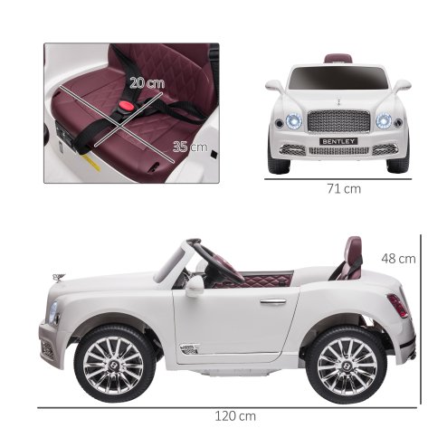 HOMCOM Bentley Mulsanne Licensed Kids Electric Ride On Car 12V Powered Toy Car w/ Remote Control, Music, Horn, Lights, MP3 Slot, Suspension Wheels, for Ages 3-6 Years - White