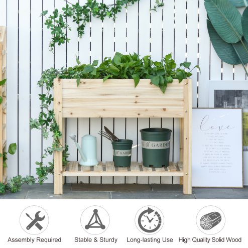 Outsunny Wooden Raised Garden Bed Plant Stand Outdoor Tall Flower Bed Box with Clapboard, Nature Wood Color 100 x 40 x 84cm