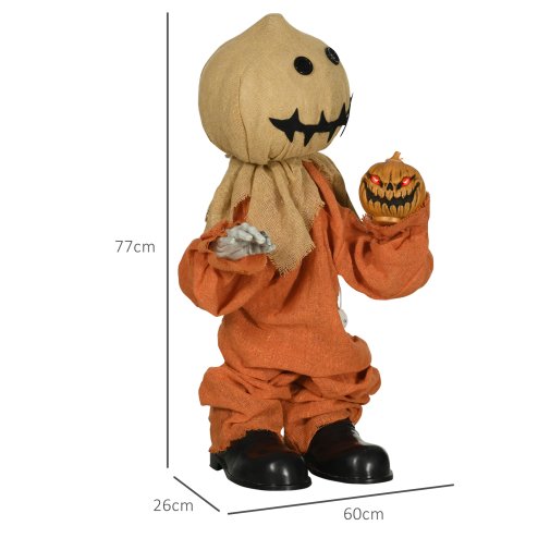 HOMCOM 77cm Outdoor Halloween Decoration Scarecrow, Standing Scarecrow Prop Life Size with Sound and Motion Activated, Light Up Eyes, Howling Sound, Posable Arms, Moving Hands