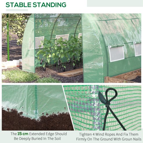Outsunny 3 x 3 x 2 m Polytunnel Greenhouse with Roll-up Side Walls, Walk-in Grow House Tent with Steel Frame, Reinforced Cover, Zipped Door and 6 Mesh Windows for Garden, Green