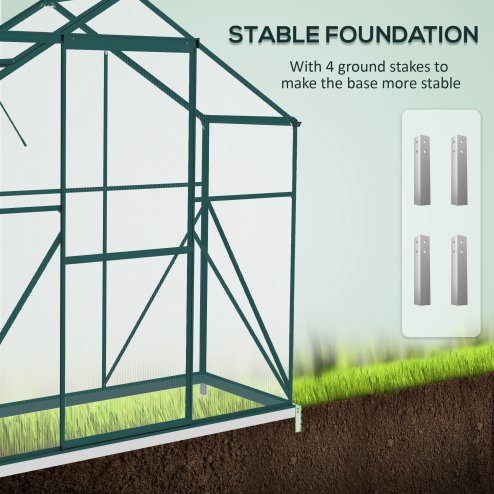 Outsunny 6 x 2.5ft Polycarbonate Greenhouse, Walk-In Green House with Sliding Door, 5-Level Roof Vent, Rain Gutter, Garden Plants Grow House with Aluminium Frame and Foundation, Green