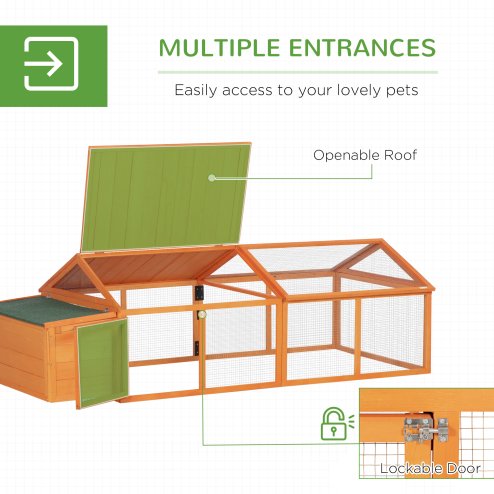 PawHut Chicken Run, Wooden Chicken Coop with Nesting Box, Openable Roof for 4-8 Chickens, Rabbits, Ducks, for Garden - Orange