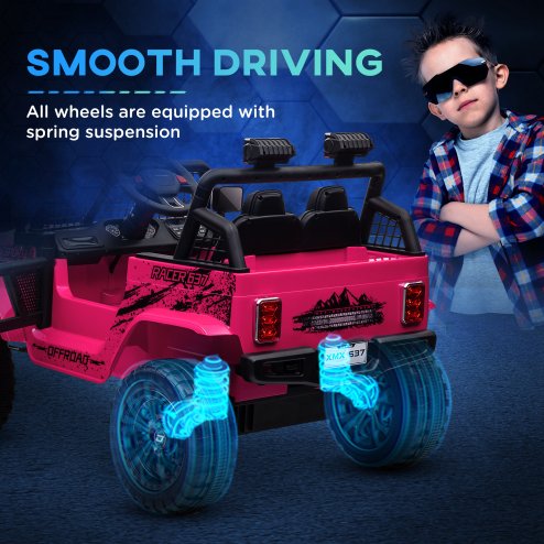 AIYAPLAY Kids Ride On Car, 12V Battery Powered Electric Truck with 4 Spring Suspension Wheels, Parental Remote Control, Music Horn LED Lights, Pink