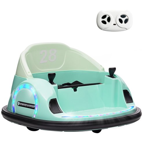 AIYAPLAY Kids Bumper Car, 360 Rotation 12V Waltz Car, Battery Powered Ride-On Toy with Remote Control, Dual Joystick, Music, USB, LED Lights, Horn, for Ages 1.5-5 Years, Green Image