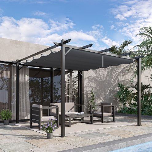 Outsunny 3 x 3(m) Aluminium Pergola Canopy Gazebo Awning Outdoor Garden Sun Shade Shelter Marquee Party BBQ, Dark Grey