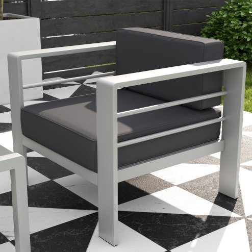 Outsunny 5-Piece Garden Corner Sofa Set with Cushions, 6 Seater Aluminium Garden Furniture Set with Glass Top Coffee Table, Patio Sectional Conservatory Furniture for Patio & Terrace, Light Grey