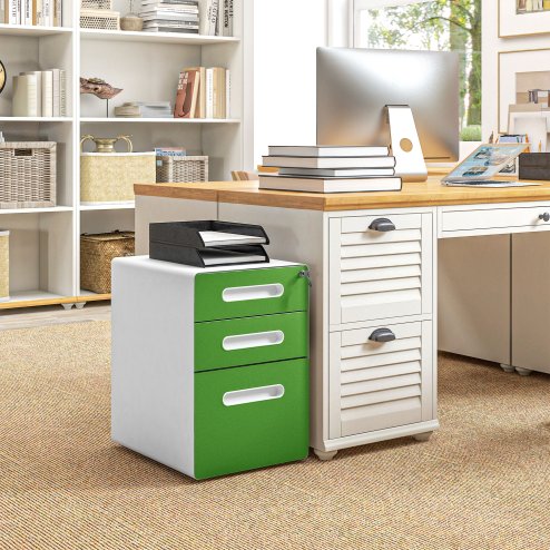 Vinsetto Lockable File Cabinet with 3 Drawers, Vertical Office Drawer for A4, Letter, Legal Size, Anti-tilt Design, Pre-Assembled Body, Green