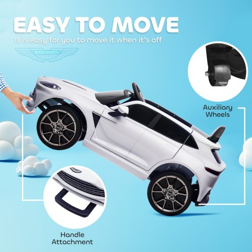 AIYAPLAY Aston Martin DBX Licensed 12V Kids Ride on Car, Kids Electric Car with Remote Control, 4 Suspension Wheels, LED Lights, Music, Horn, Slow Start, for Ages 3-6 Years, White