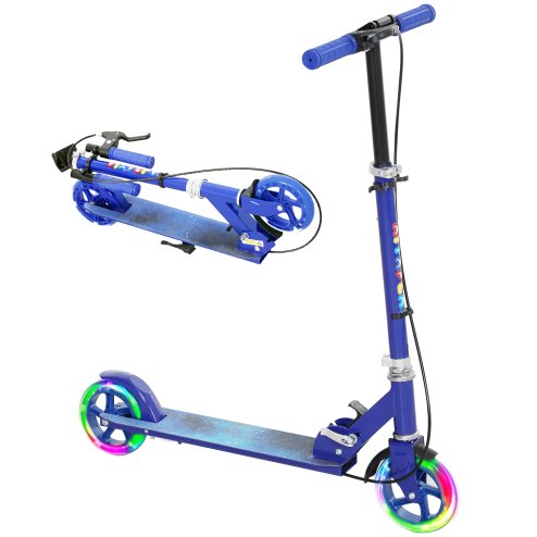 AIYAPLAY Scooter for Ages 3-8 Years, Folding Kick Scooter with Adjustable Handle, Two Light Up Wheels, Handbrake, Rear Brake, Blue