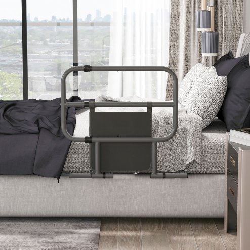 HOMCOM Large Safety Bed Rail for Elderly Adults, Heavy Duty Folding Bed Assist Rail with Storage Pocket for Disabled, Pregnant, Black