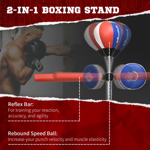 SPORTNOW Free Standing Speed Bag, Height Adjustable Boxing Punching Bag with Stand, Reflex Bar, Punching Pad and Suction Cup Base for Adults & Teenagers, Multicoloured