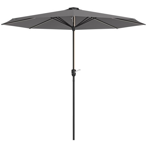 Outsunny 2.65m Garden Parasol with Lights, Solar Charged Warm Yellow LED Patio Umbrella with Crank Handle, for Balcony, Outdoor and Lawn, Charcoal Grey