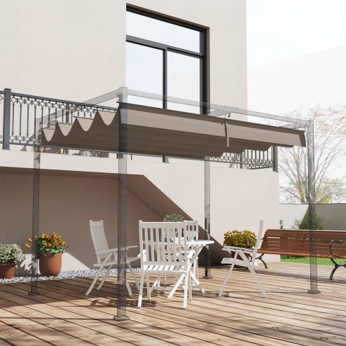 Outsunny Retractable Pergola Roof, Sun Shade Cover, UV30+ Protected Replacement Canopy Fabric for 3 x 2m Pergola Frame, Coffee