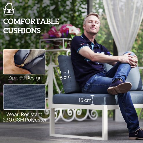 Outsunny 4 Piece L Shaped Garden Furniture Set with 5-Level Adjustable Lounger, 5 Seater Sectional Outdoor Sofa Set with 2 Loveseats, Corner Chair, DPC Coffee Table and Removable Thick Cushions, Grey