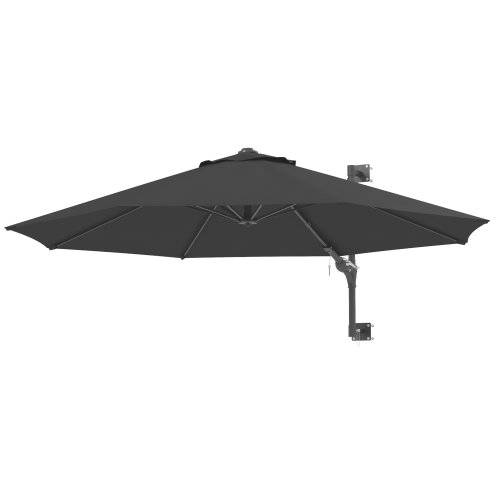 Outsunny 3 M Wall Mounted Garden Parasol Umbrella with Rotate, Outdoor Market Umbrella Sun Shade Canopy with 8 Ribs, Charcoal Grey