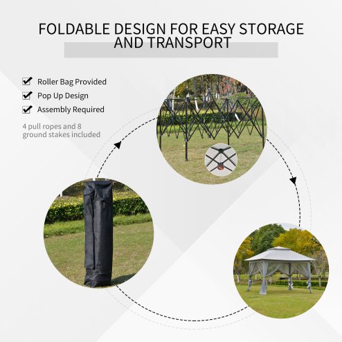 Outsunny 3.6 x 3.6 m Pop up Gazebo with Netting and Wheeled Carry Bag, UPF50+ Height Adjustable Party Tent Instant Canopy Sun Shade Shelter, Light Grey