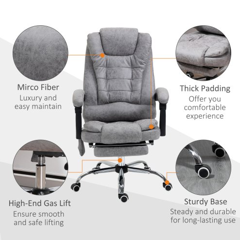 Vinsetto Office Chair with 6 Point Massage and Back Heat, Microfiber Desk Chair with Footrest Adjustable Height and Swivel Wheels, Back Reclining, Grey