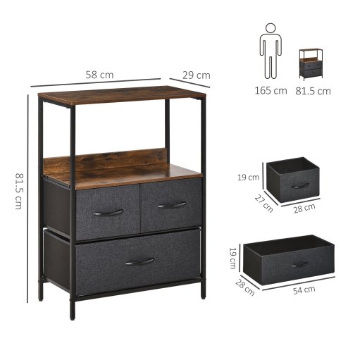 HOMCOM 3 Drawer Storage Chest Unit Home Cabinet w/ Shelves Home Living Room Bedroom Entryway Living Furniture