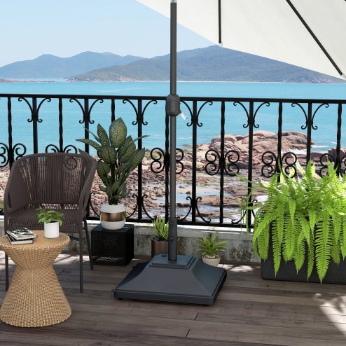 Outsunny Square Parasol Base with Wheels, 45kg Water or 60kg Sand Filled, Heavy Duty HDPE Umbrella Stand with Double Adjustable Knob, Fillable Parasol Stand for 38mm and 48mm Poles, Black