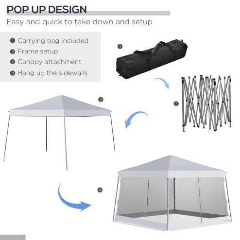 Outsunny Outdoor Garden Pop-up Gazebo Canopy Tent Sun Shade Event Shelter Folding with Adjustable Height, Mesh Screen Side Walls 3.5 M 3.5 M Base / 3 M 3 M Top, White