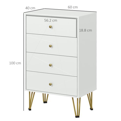HOMCOM Bedroom Chest of Drawers, Tallboy 4-Drawer Dresser, Modern Storage Drawer Unit with Hairpin Legs, White