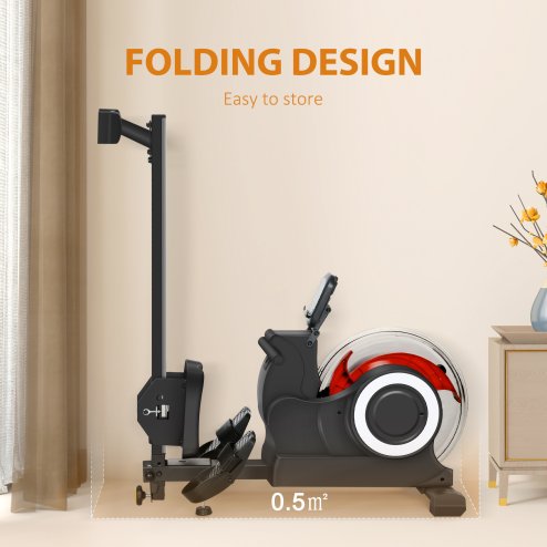 SPORTNOW Foldable Rowing Machine, Water Rowing Machine for Home Gym, 150kg Weight Capacity Portable Rower with LCD Monitor, Wheels and Tablet Holder for Cardio Training, Black