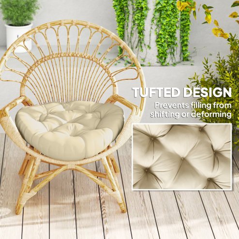 Outsunny Outdoor Seat Cushions Set of 2 with UV Protected Cover, Thick Round Chair Cushions for Patio Furniture, Tufted Design Chair Pads, 60 x 60 cm, Beige
