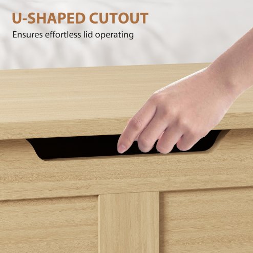 HOMCOM 100L Storage Chest, Storage Trunk with 2 Safety Hinges and U-shaped Cut-out Pull, Organiser Box for Living Room, Entryway, 80 x 40 x 45 cm, Natural Wood Finish