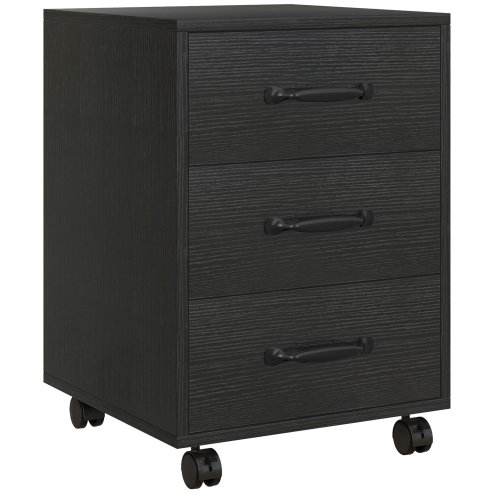 HOMCOM 3-Drawer Filing Cabinet, Mobile File Cabinet for Home Office, Small Rolling Filing Cabinet, Printer Stand, Under Desk File Cabinet for A4, Letter-Size Files, Black Wood Grain