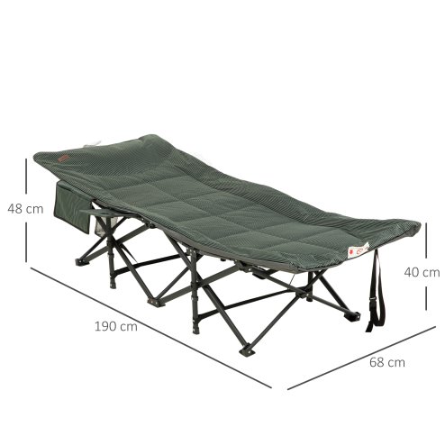 Outsunny Camping Bed for Adults, Single Folding Camp Bed, Padded Portable Camping Cot for Sleeping, with Carry Bag, Side Pocket and Cup Holder for Outdoor, Travel, Fishing, Grey