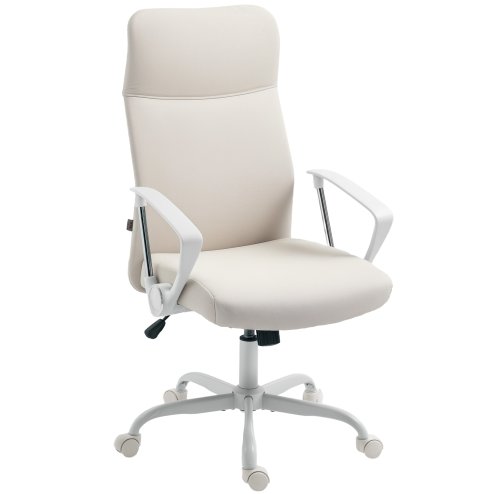 HOMCOM Executive Office Chair, Fabric Computer Desk Chair with High Back, Swivel Wheels, Armrest, Height Adjustable for Home, Cream White