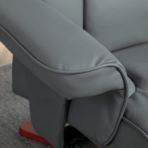 HOMCOM Recliner Chair with Footstool, PU Leather Upholstered Armchair with Adjustable Backrest, Leisure Lounge Chair for Living Room, Bedroom, Grey