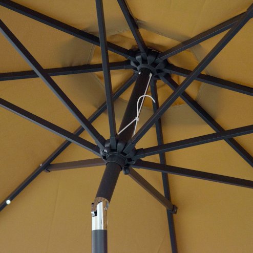 Outsunny 2.7m Patio Garden Umbrella Outdoor Parasol Outdoor Market Table Umbrella with Tilt Crank and 24 LEDs Lights (Brown)