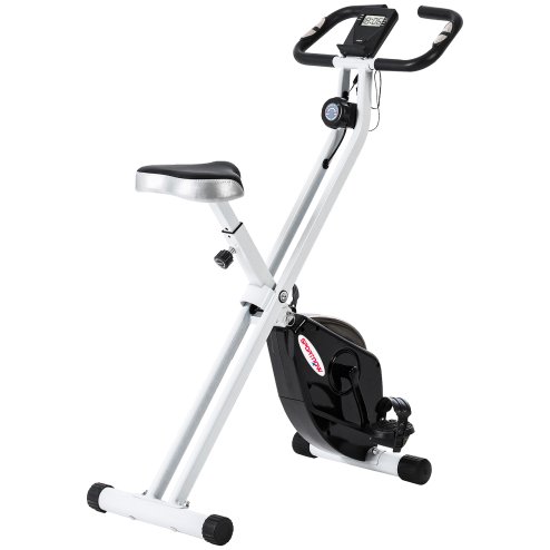 SPORTNOW Folding Exercise Bike, Quiet Stationary Bike with 8-Level Magnetic Resistance, Heart-Rate Sensor, Adjustable Seat and Wheels for Home Gym Workout, Black and White