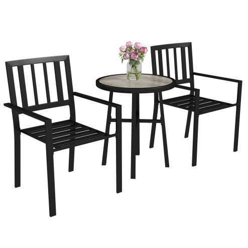 Outsunny 3 Piece Patio Bistro Set, Garden Dining Set with Plastic Top, 2 Stackable Chairs, Galvanised Steel Frame, Outdoor Dining Set for Balcony, Deck, Grey