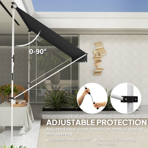 Outsunny Balcony 3 x 1.5m Manual Adjustable Awning, DIY Patio Clamp Awning Canopy, Retractable Shade Shelter Easy to Move for Balcony, Black
