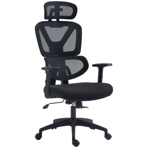 Vinsetto Ergonomic Office Chair, Mesh Swivel Desk Chair with Lumbar Support, Padded Seat, Adjustable Height and Headrest for Home Office, Black