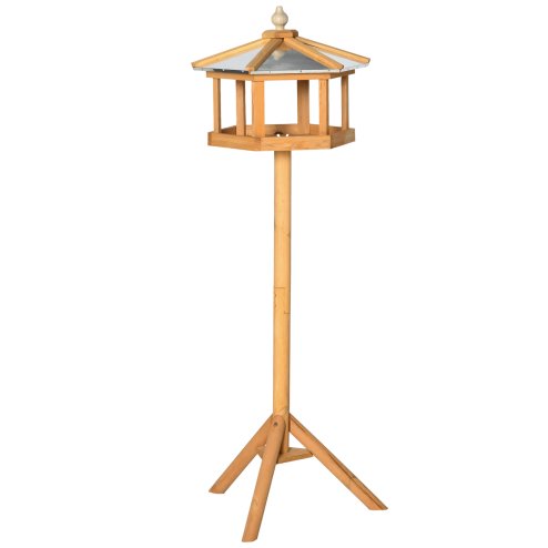 PawHut Wooden Bird Table Free Standing Feeder Garden Sheltered Feeding Station Parrot Stand Birdhouse 40x113cm Image